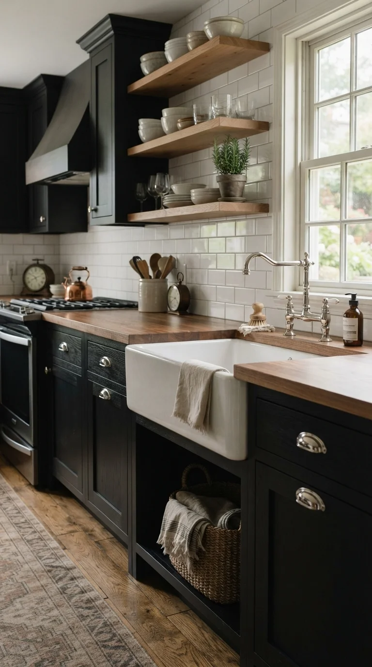 Black Cabinets With Colorful Backsplash