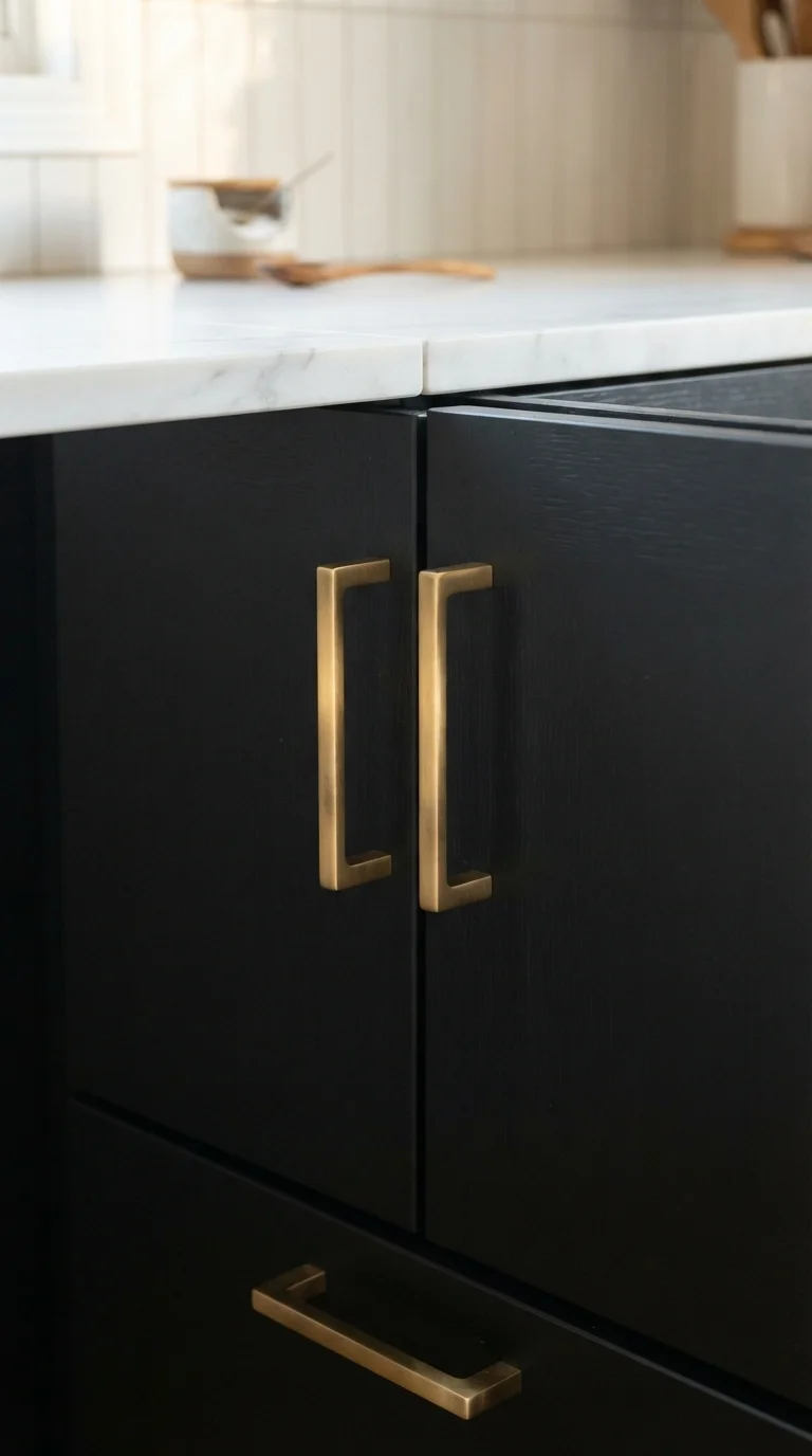 Black Cabinets With Natural Wood Accents