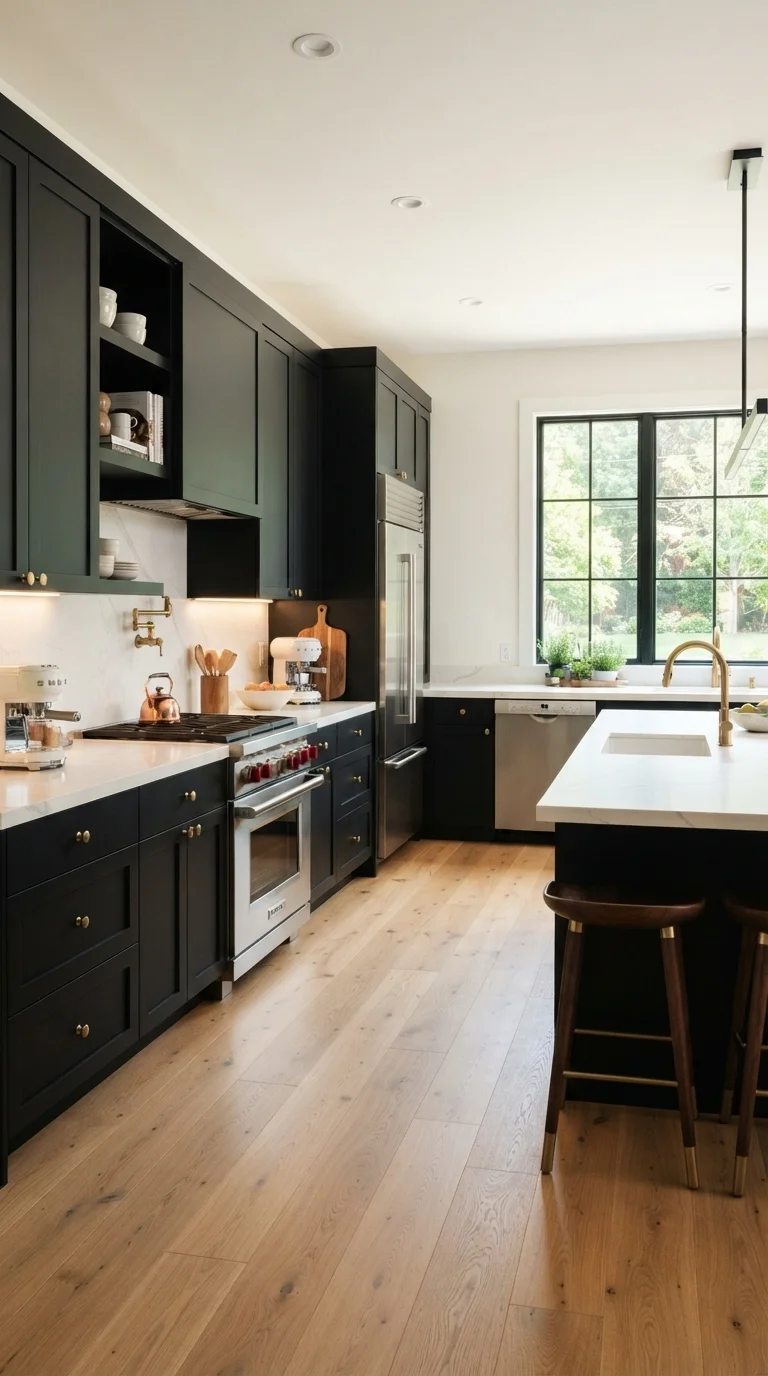 Deep Navy Cabinetry With Gold Accents