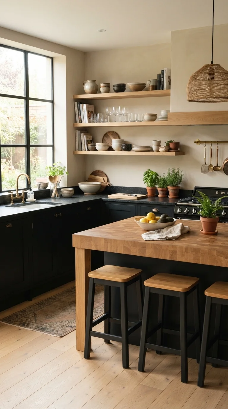 Two Tone Kitchen With Black Lowers